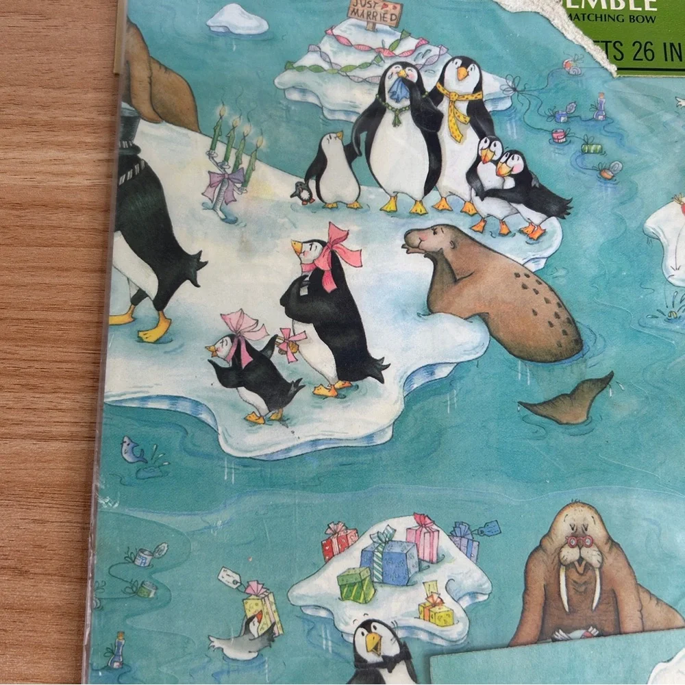 Vintage Wedding Wrapping Paper Blue Penguins Wedding Cake Set of 2 Hallmark